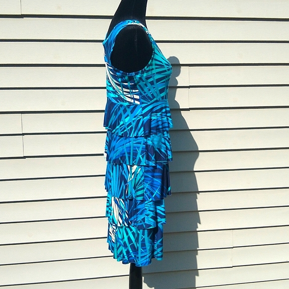 Dress Barn Blue and White palm leaves dress size 6 - Picture 4 of 9